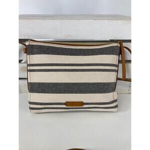 FOSSIL SMALL NAVY AND OATMEAL STRIPED CANVAS CROSSBODY BAG